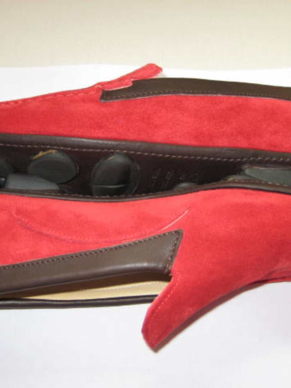Patricia Green Sz 7 Italy Red Suede Driving Mocs Loafers All Leather Excellent